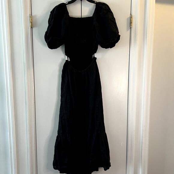 Faithfull the brand linen maxi dress in washed black open back size XL - Picture 8 of 10